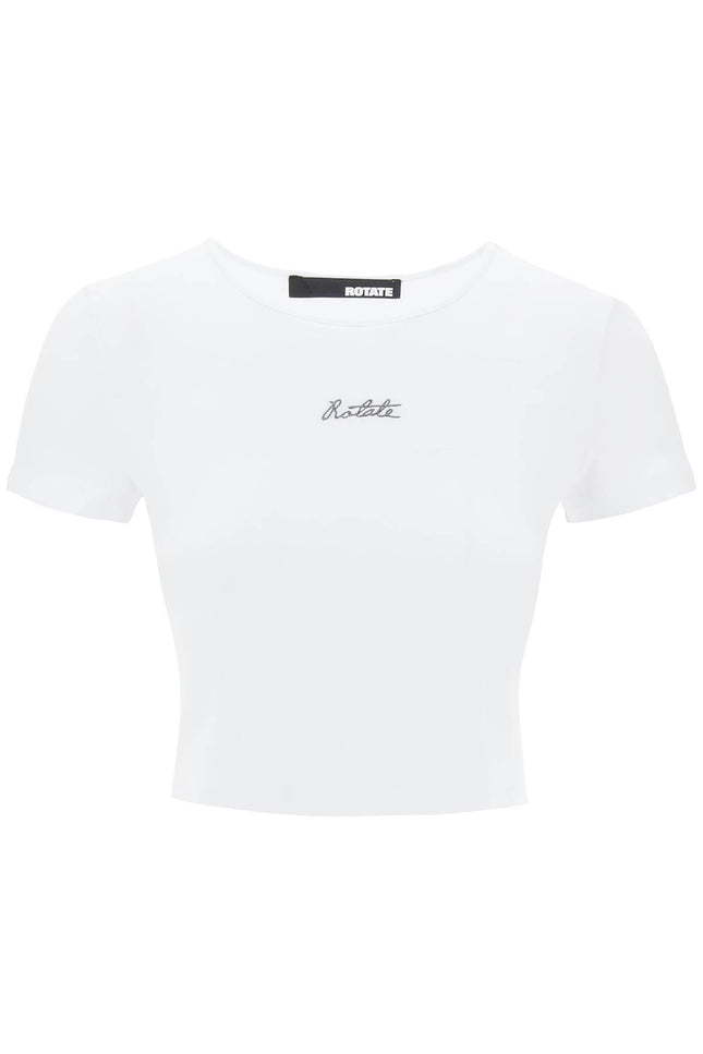 Rotate Cropped T-Shirt With Embroidered Lurex Logo-women > clothing > topwear-Rotate-Urbanheer