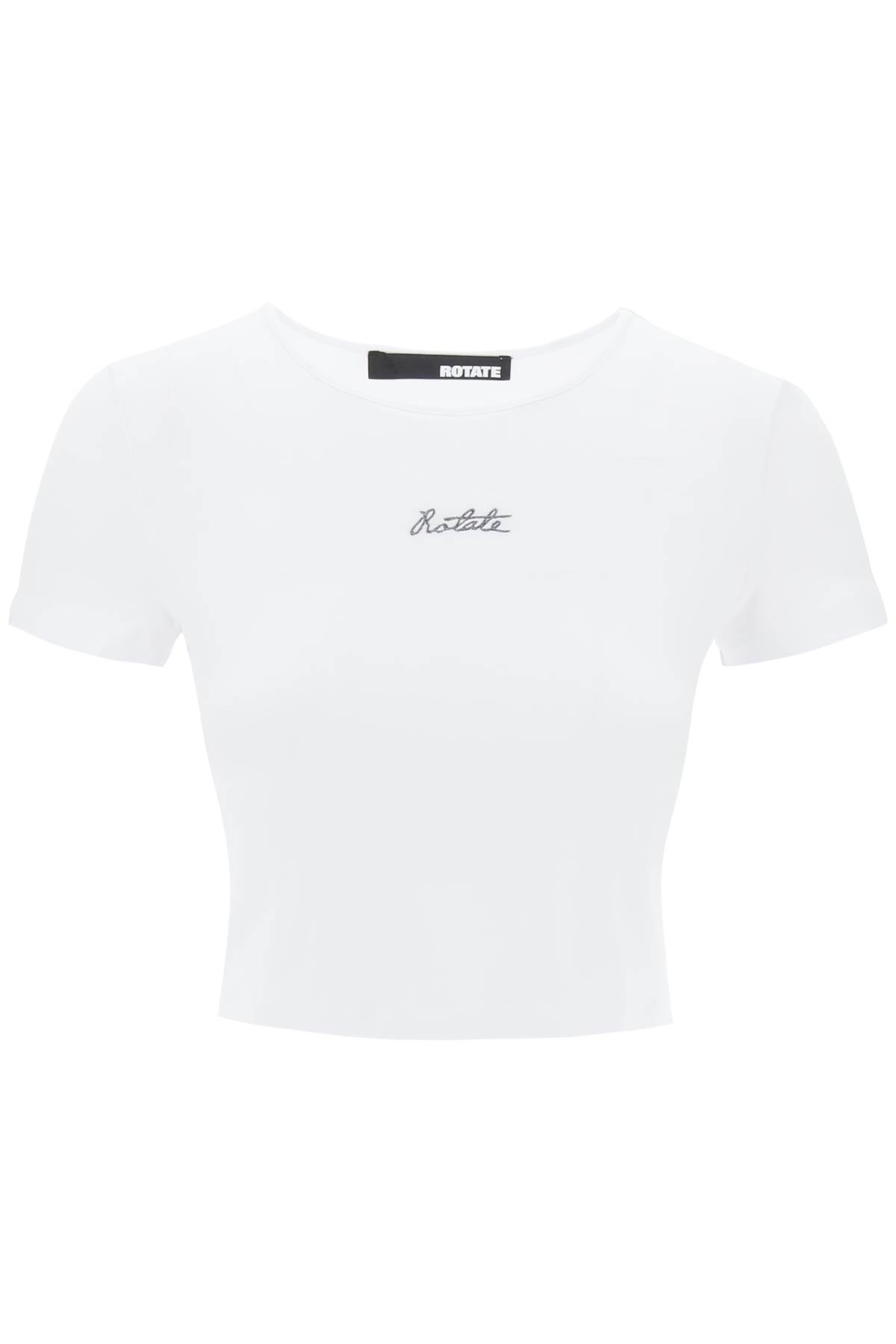 Rotate Cropped T-Shirt With Embroidered Lurex Logo-women > clothing > topwear-Rotate-Urbanheer