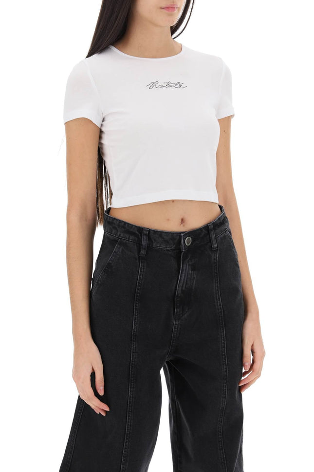 Rotate cropped t-shirt with rhinestone logo-women > clothing > topwear-Rotate-Urbanheer