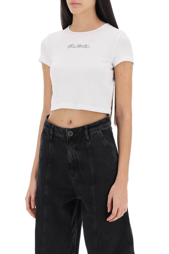 Rotate cropped t-shirt with rhinestone logo-women > clothing > topwear-Rotate-Urbanheer