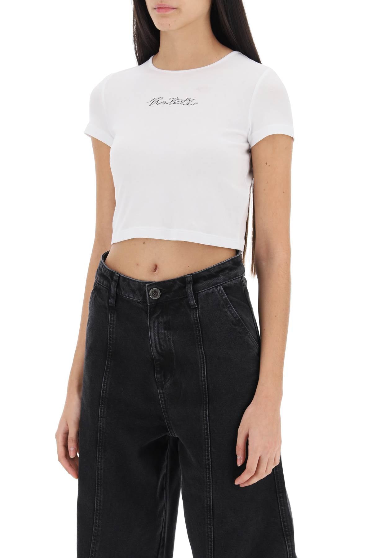 Rotate cropped t-shirt with rhinestone logo-women > clothing > topwear-Rotate-Urbanheer