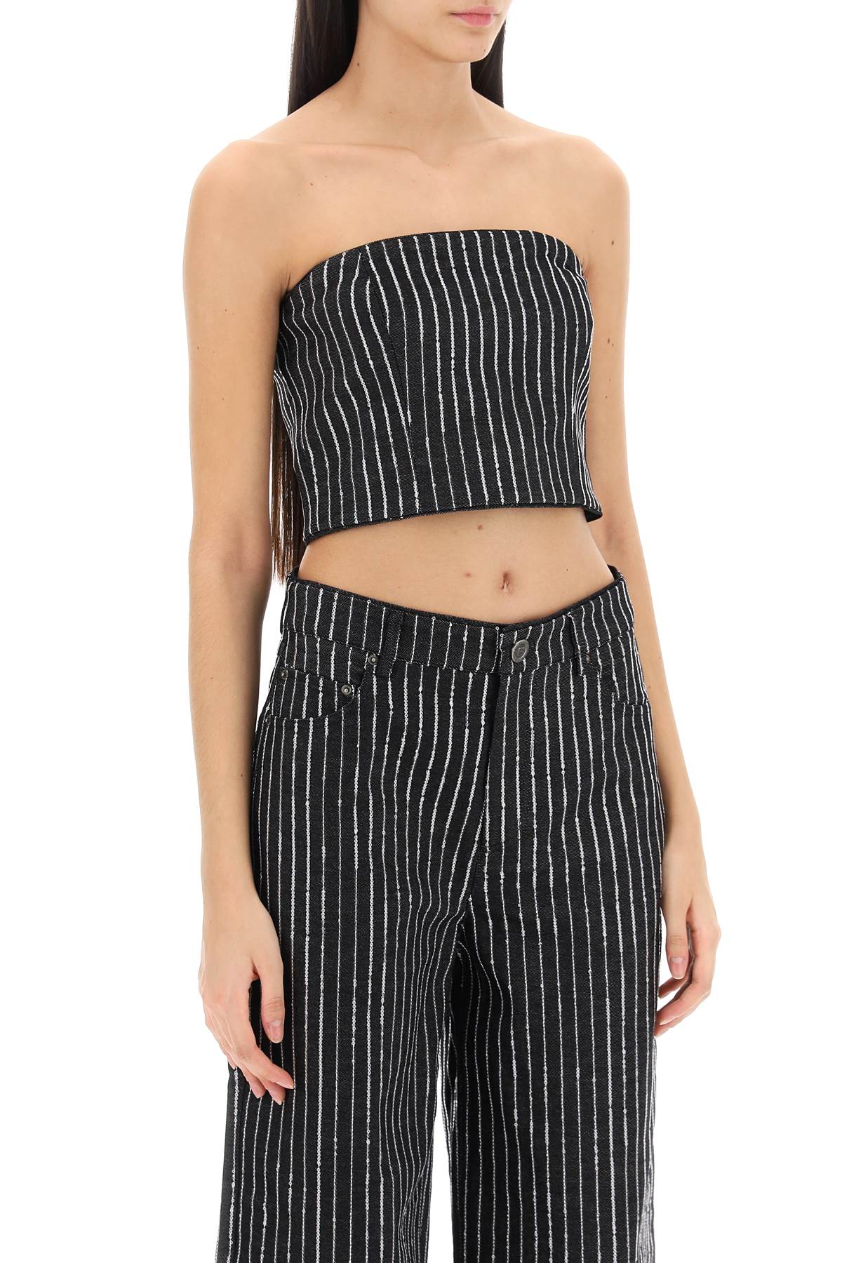 Rotate cropped top with sequined stripes-women > clothing > tops-Rotate-38-Black-Urbanheer