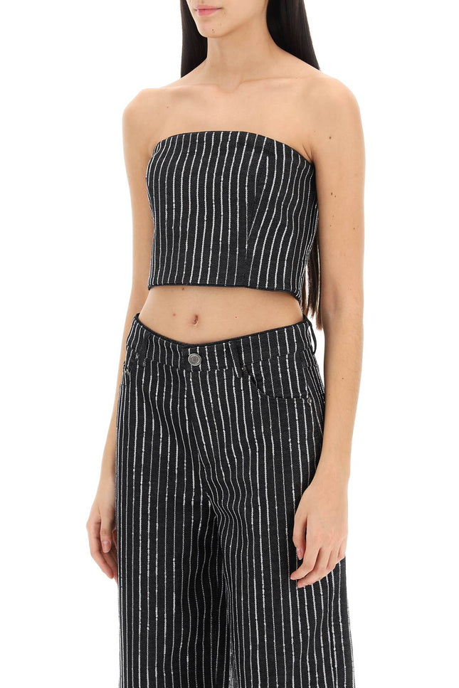 Rotate cropped top with sequined stripes-women > clothing > tops-Rotate-38-Black-Urbanheer