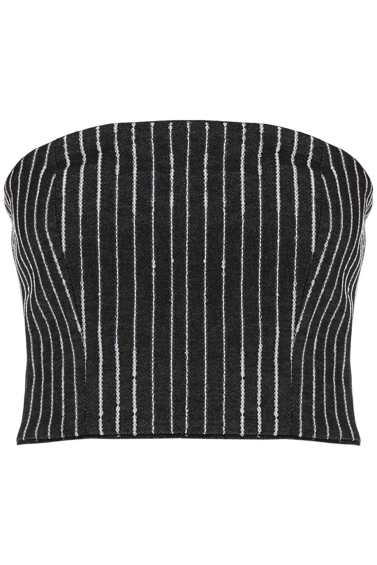 Rotate cropped top with sequined stripes-women > clothing > tops-Rotate-38-Black-Urbanheer