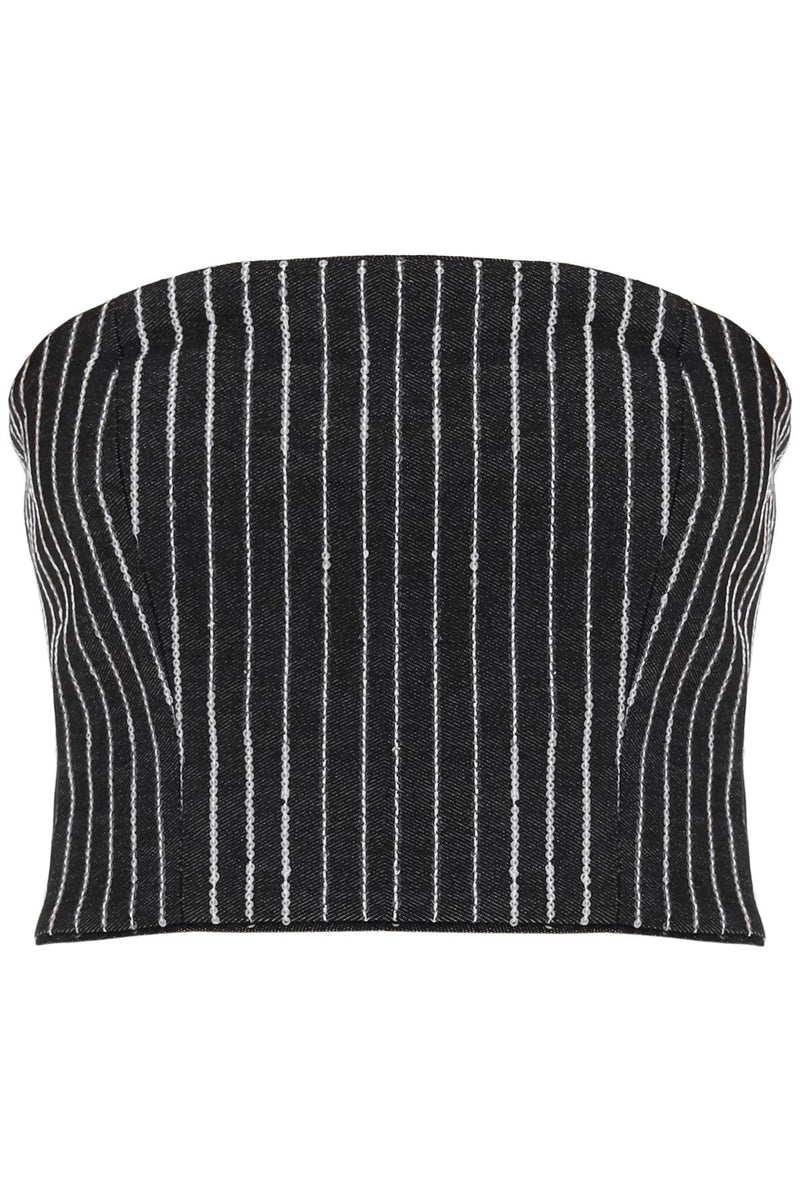 Rotate cropped top with sequined stripes-women > clothing > tops-Rotate-38-Black-Urbanheer