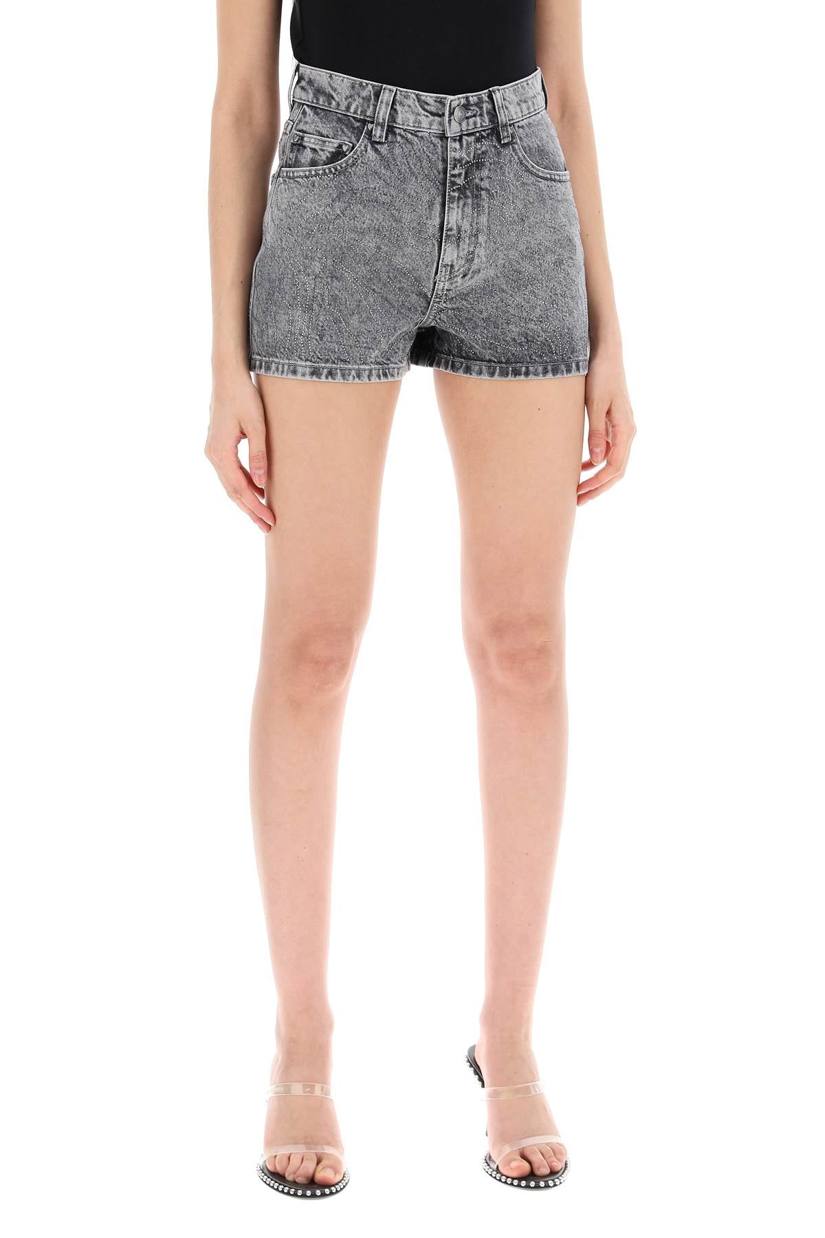 Rotate Denim Shorts With Rhinestone-women > clothing > trousers > shorts-Rotate-Urbanheer