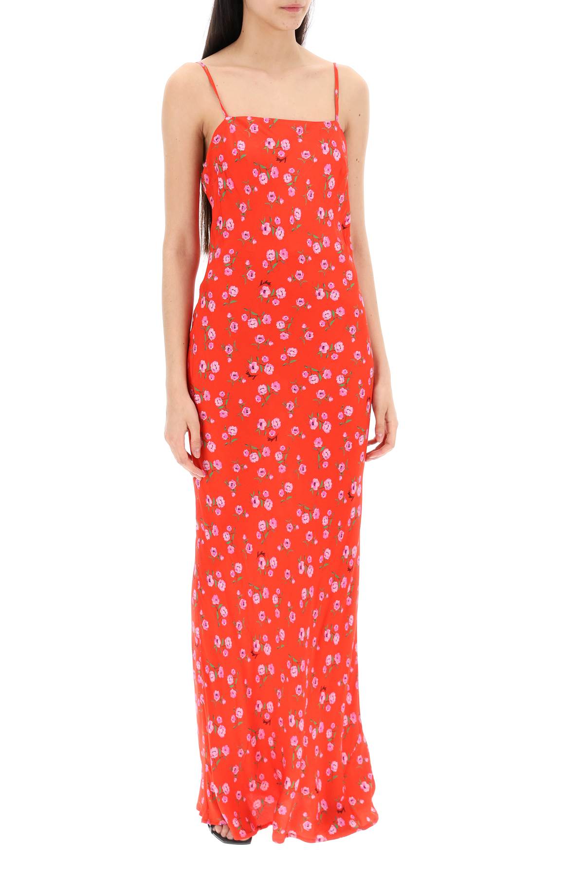 Rotate Floral Printed Satin Maxi Slip Dress.-women > clothing > dresses > maxi-Rotate-36-Red-Urbanheer