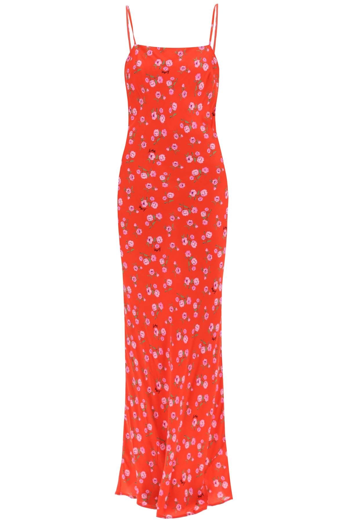 Rotate Floral Printed Satin Maxi Slip Dress.-women > clothing > dresses > maxi-Rotate-36-Red-Urbanheer