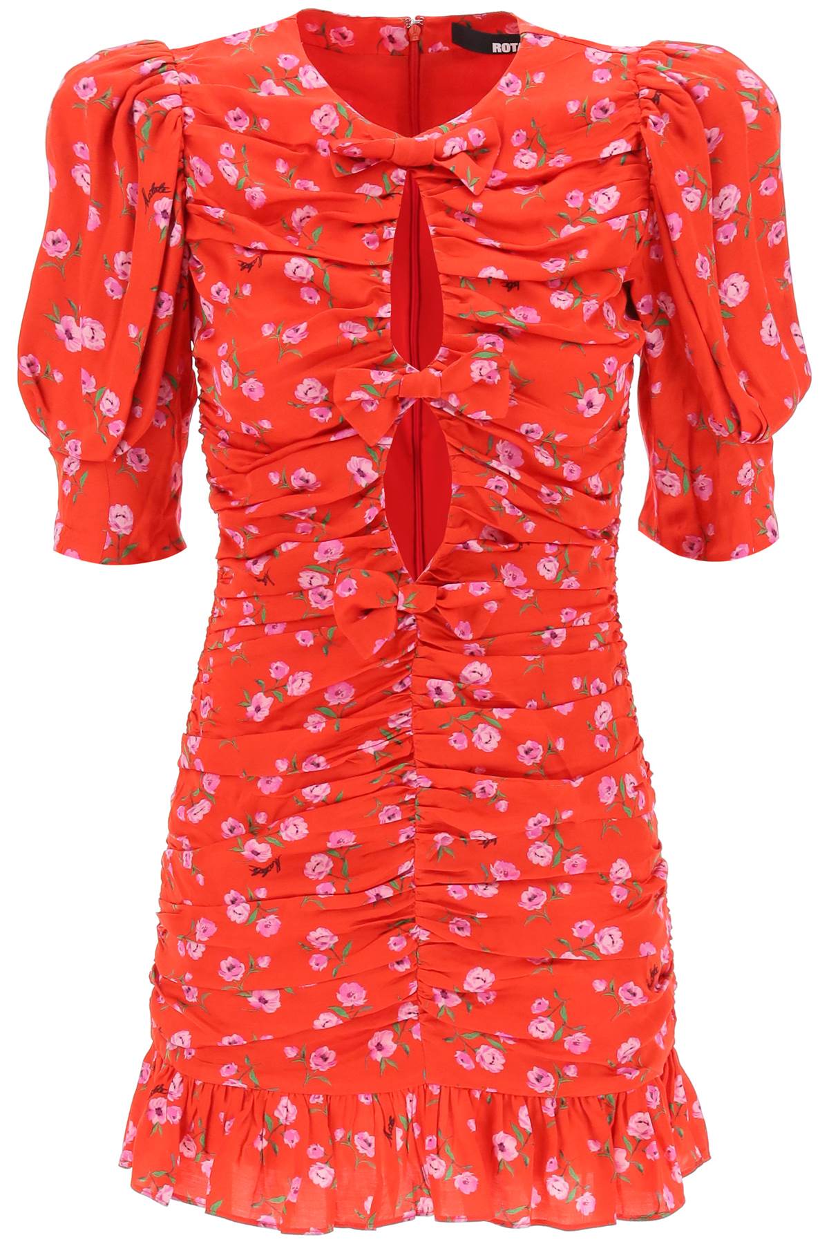 Rotate Floral Printed Satin Mini Dress With Ruching-women > clothing > dresses > mini-Rotate-Urbanheer