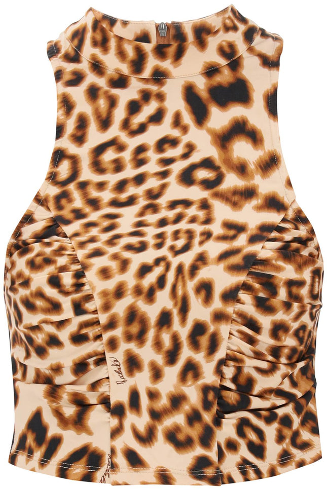 Rotate leopard print jersey crop top-women > clothing > tops-Rotate-Urbanheer