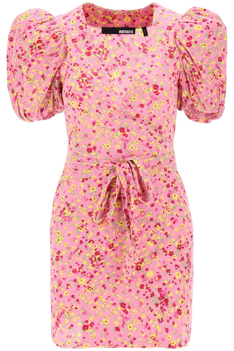 Rotate mini wrap dress with balloon sleeves-women > clothing > dresses > mini-Rotate-38-Pink-Urbanheer