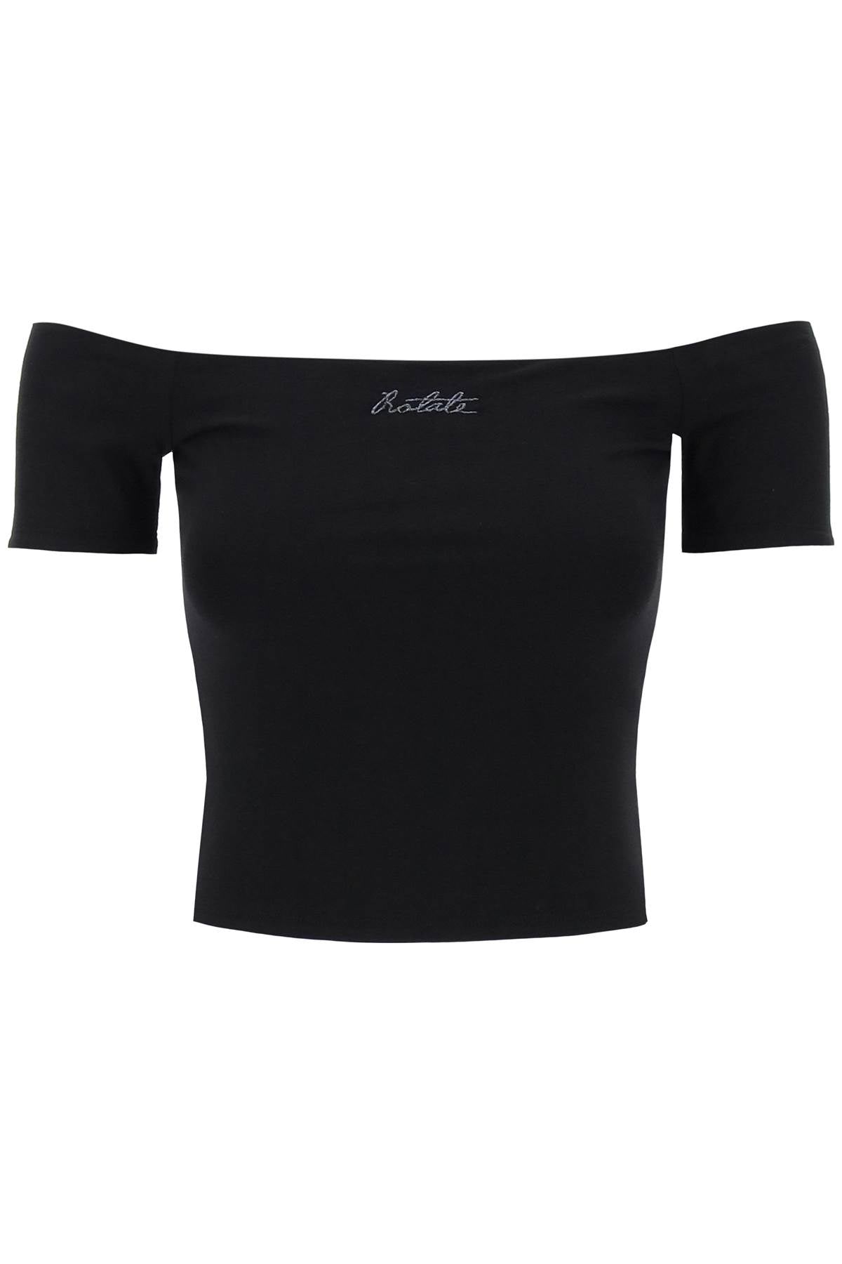 Rotate Off-Shoulder T-Shirt With Embroidered Lure-women > clothing > tops-Rotate-Urbanheer