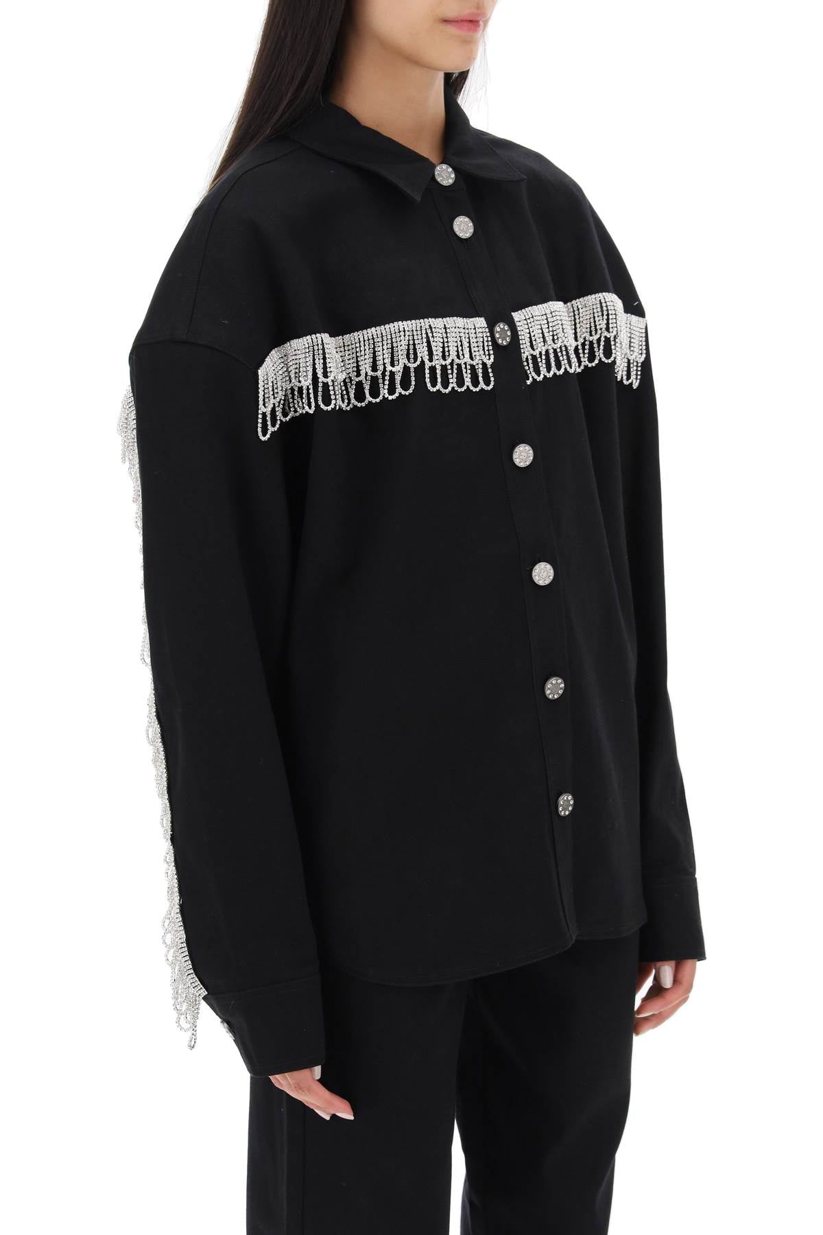 Rotate overshirt with crystal fringes-women > clothing > jackets > casual jackets-Rotate-36-Black-Urbanheer