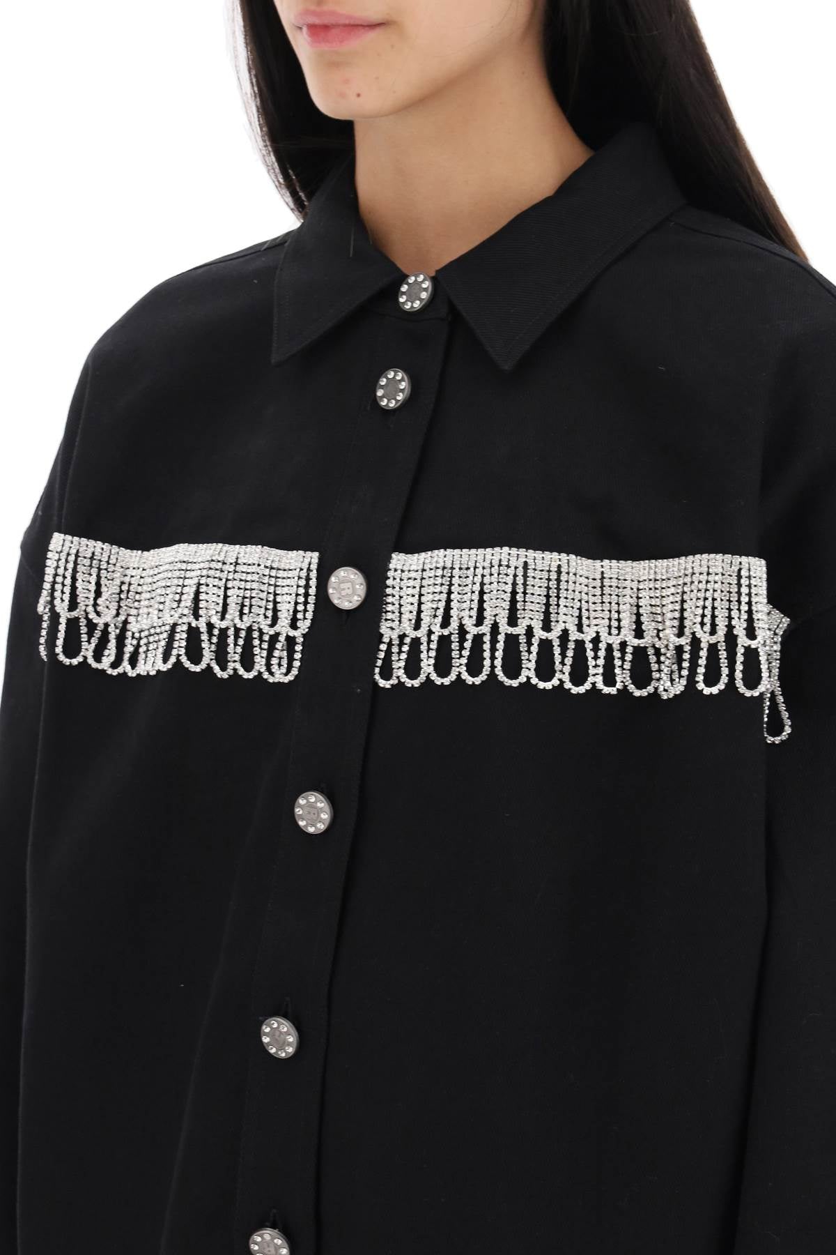 Rotate overshirt with crystal fringes-women > clothing > jackets > casual jackets-Rotate-36-Black-Urbanheer