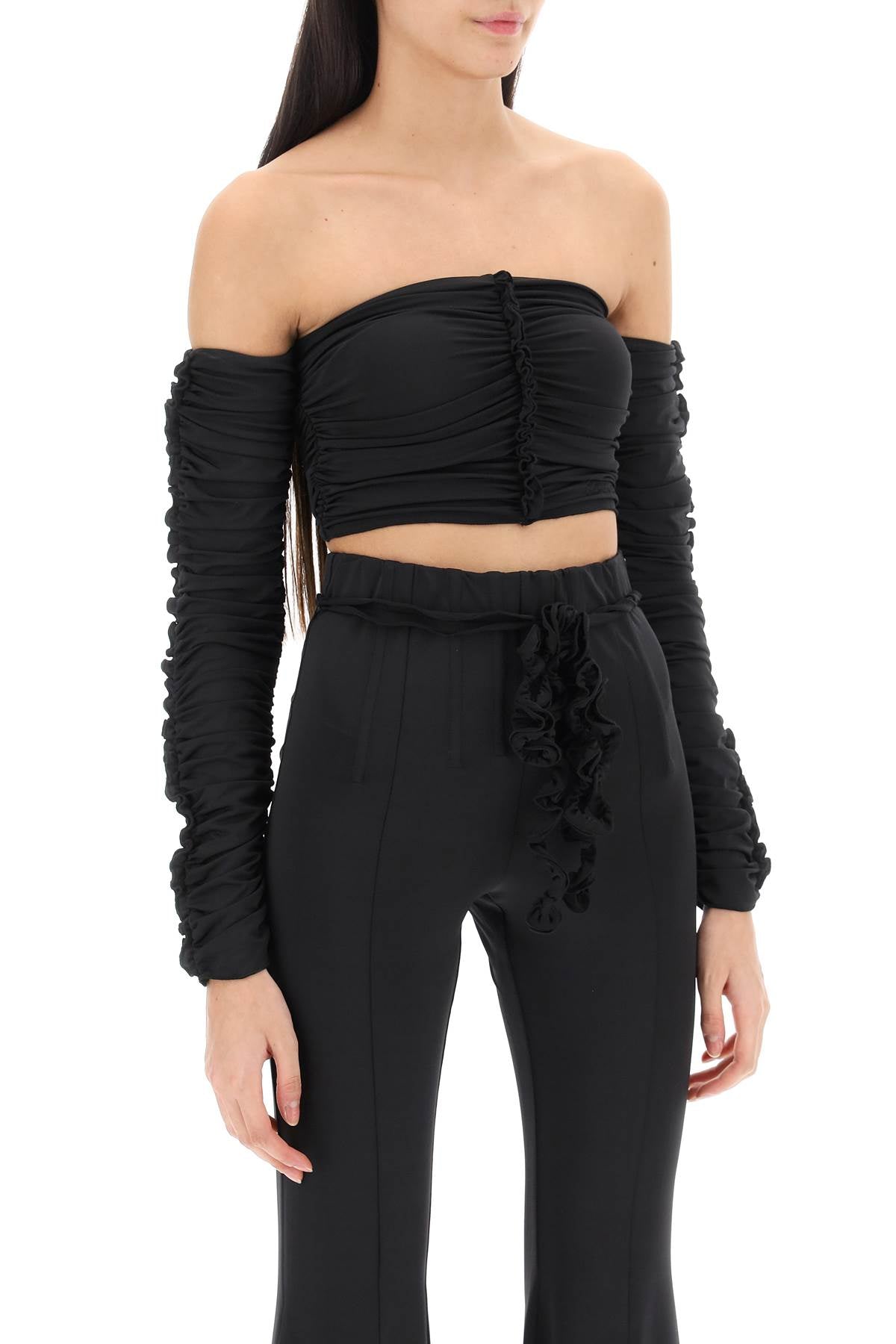 Rotate ruched off-shoulder cropped top-women > clothing > tops-Rotate-34-Black-Urbanheer
