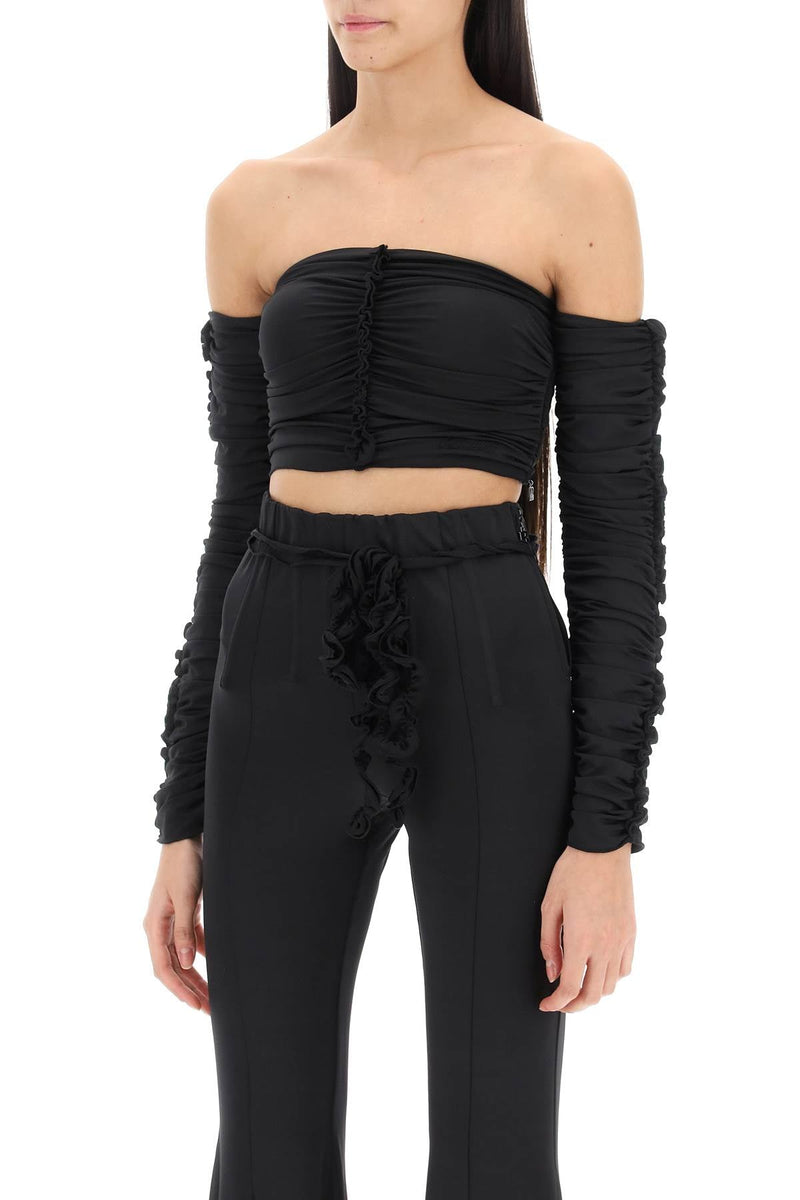 Rotate ruched off-shoulder cropped top-women > clothing > tops-Rotate-34-Black-Urbanheer