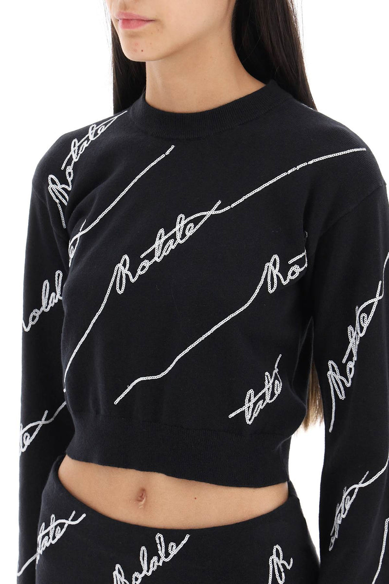 Rotate sequined logo cropped sweater-women > clothing > knitwear-Rotate-36-Black-Urbanheer