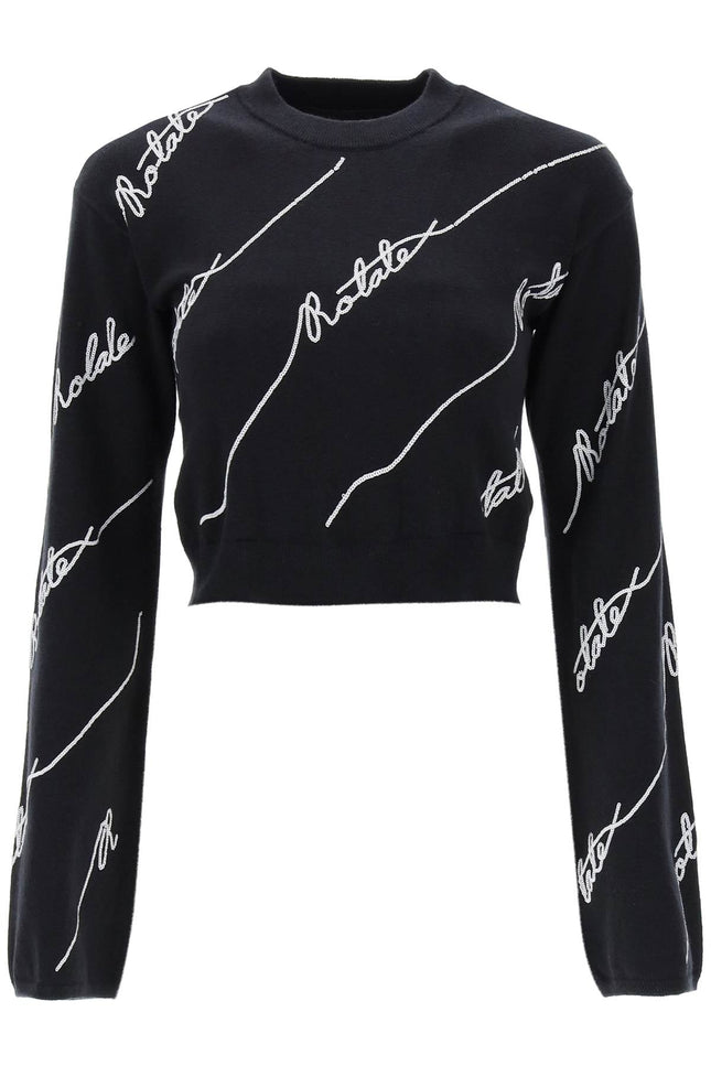 Rotate sequined logo cropped sweater-women > clothing > knitwear-Rotate-36-Black-Urbanheer