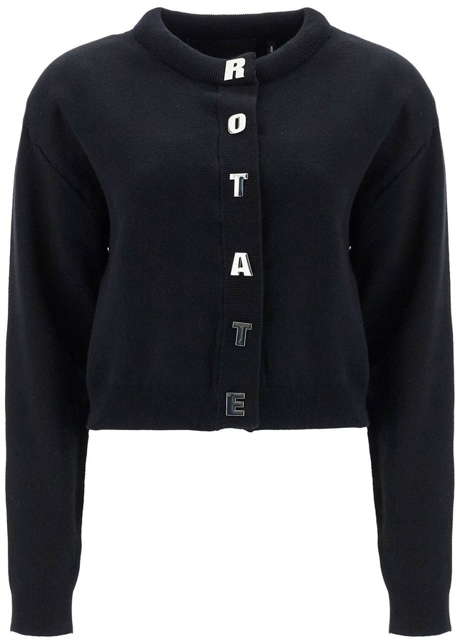 Rotate black cotton crew neck cropped cardigan for women