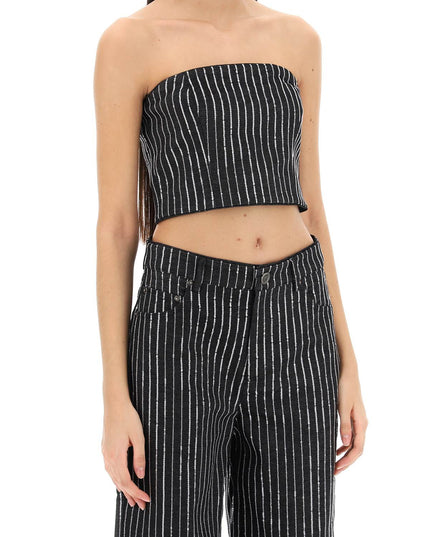 Rotate cropped top with sequined stripes