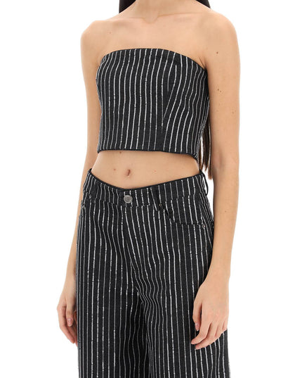 Rotate cropped top with sequined stripes