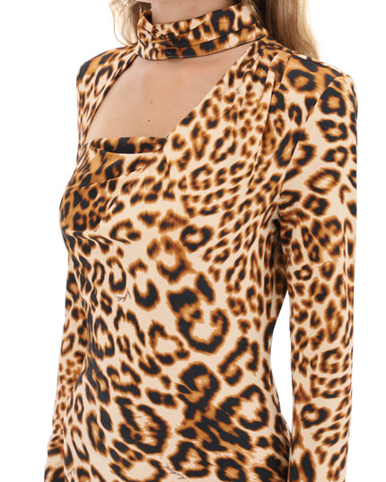 Rotate leopard printed jersey mini dress