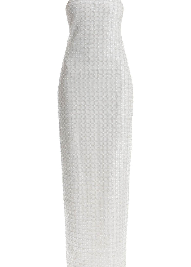 Rotate long white cotton bodycon dress with beads strapless