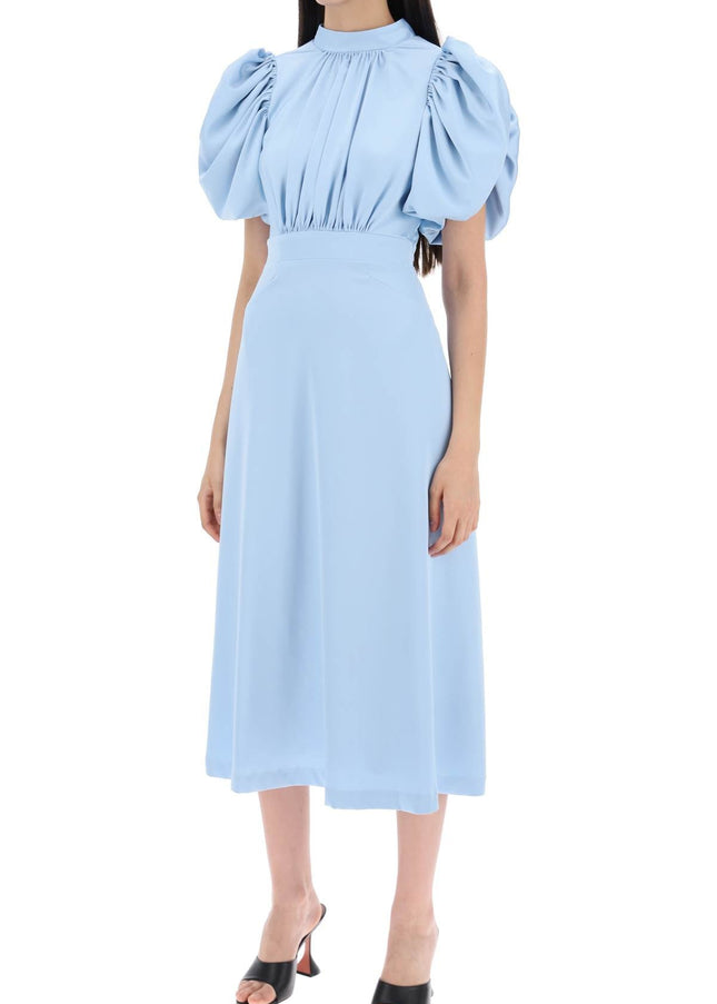 Rotate midi satin dress with balloon sleeves