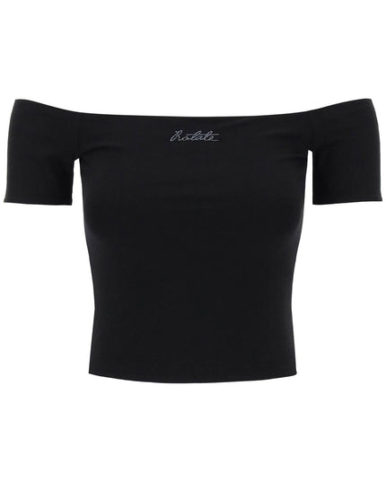 Rotate off-shoulder t-shirt with embroidered lure