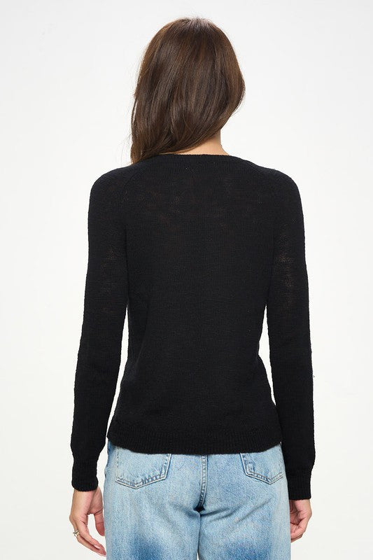 Round neck Long Sleeve Sweater with Braid Detail-3