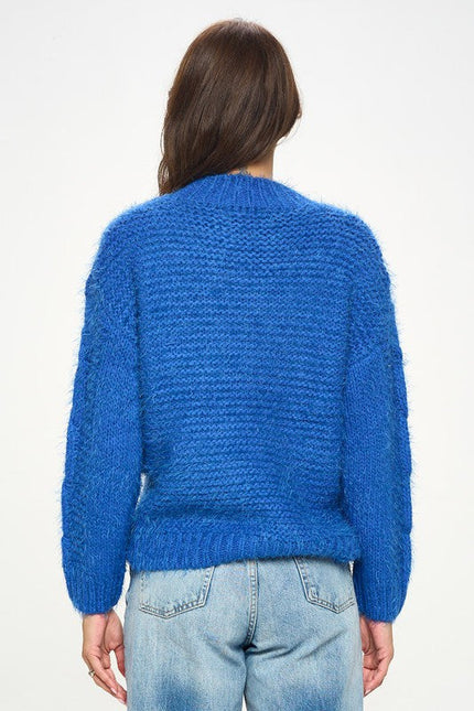 Roundneck Cozy Knit Braid Detail Sweater-3