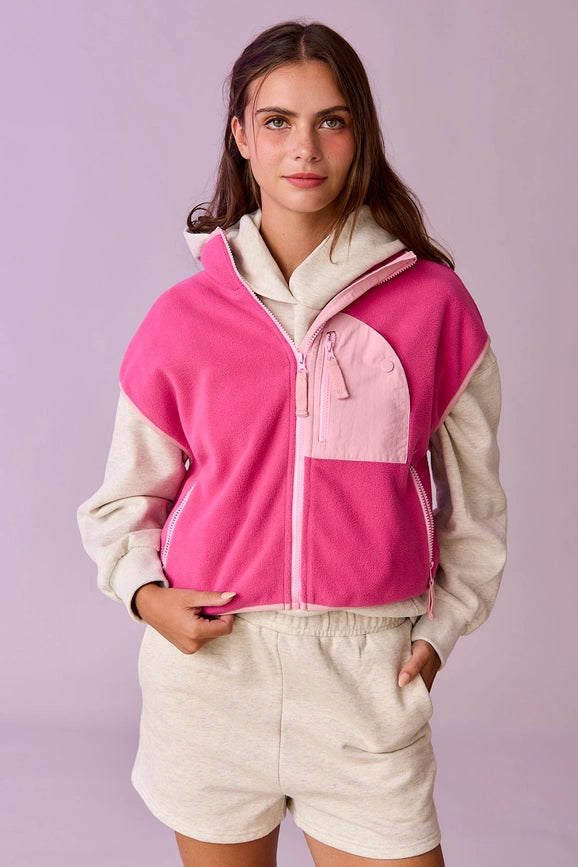 Ruby Oversized Fleece Vest Fuchsia