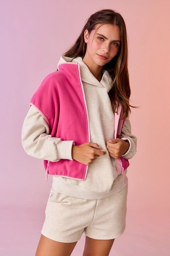 Ruby Oversized Fleece Vest Fuchsia