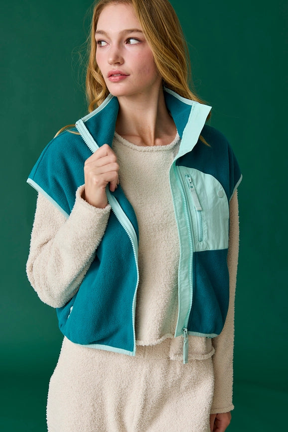 Ruby Oversized Fleece Vest Teal