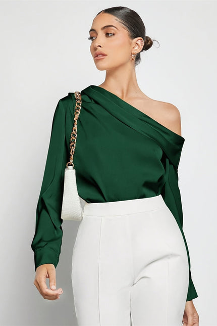 Ruched One Shoulder Long Sleeve Top