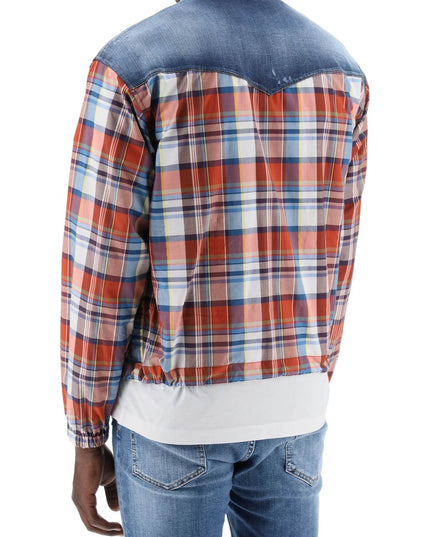 Dsquared2 plaid western shirt with denim inserts