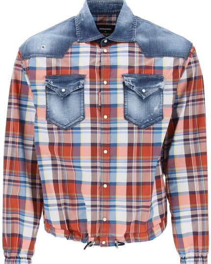 Dsquared2 plaid western shirt with denim inserts