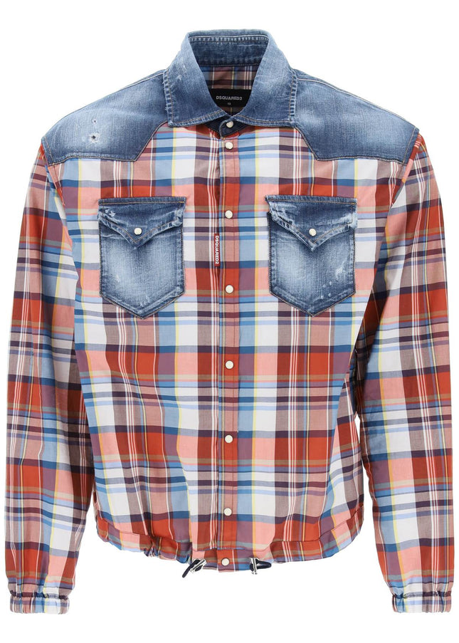 Dsquared2 plaid western shirt with denim inserts