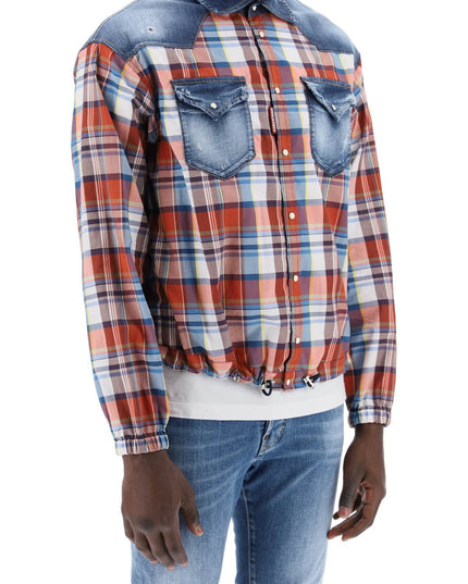 Dsquared2 plaid western shirt with denim inserts