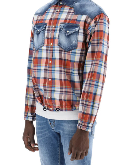 Dsquared2 plaid western shirt with denim inserts