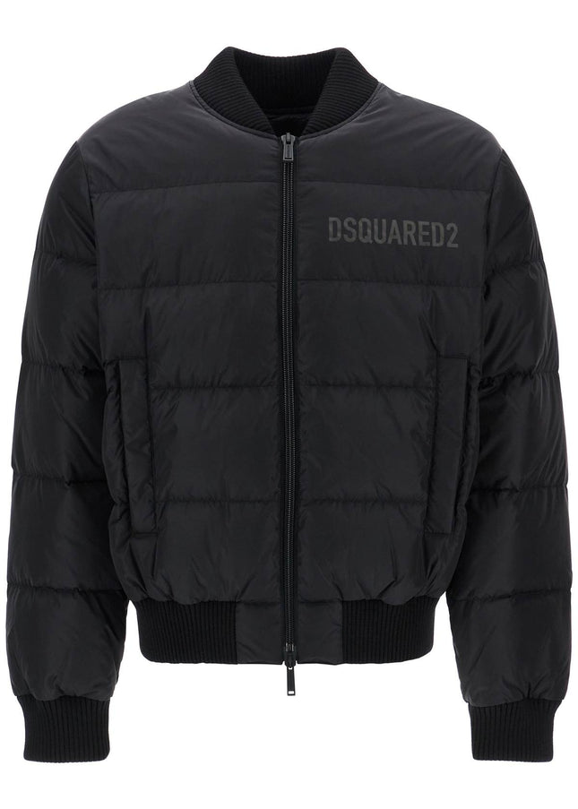 Dsquared2 shiny black cropped padded bomber jacket in polyamide