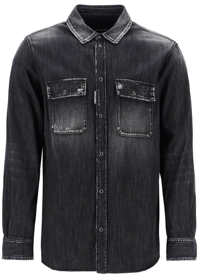 Dsquared2 black cotton shirt with contrast stitching