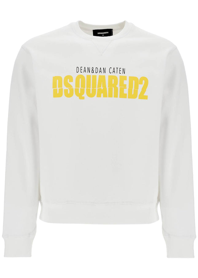 Dsquared2 white cotton sweatshirt with distinctive yellow logo