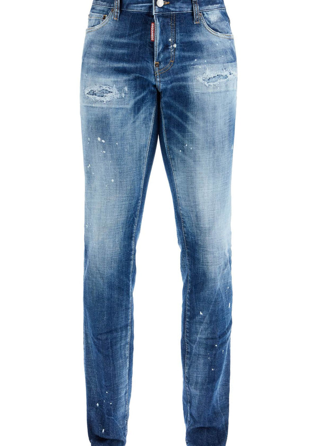 Dsquared2 navy blue vintage effect cotton jeans with visible logo