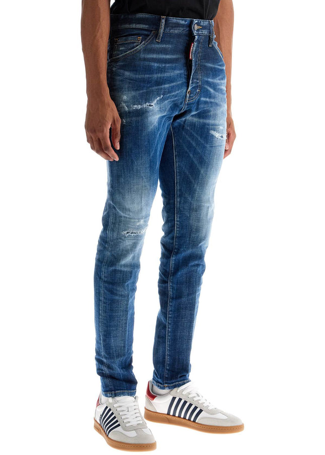 Dsquared2 navy blue cotton jeans with worn effect 5 pockets