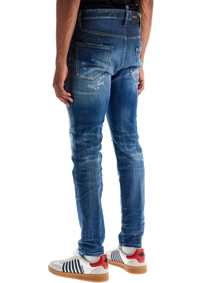 Dsquared2 navy blue cotton jeans with worn effect 5 pockets