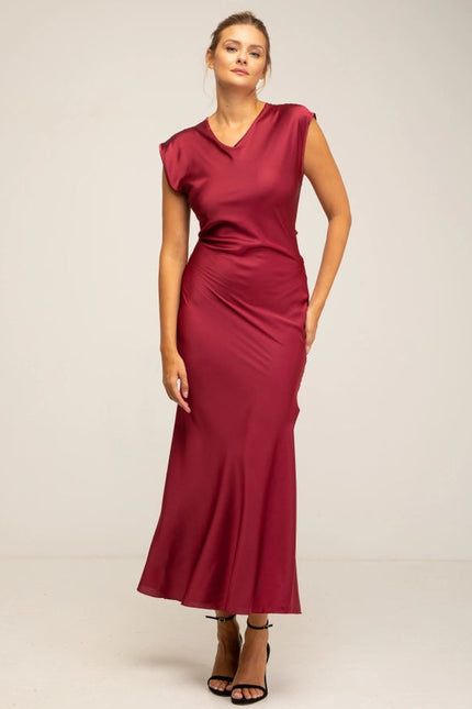 SATIN DRESS_BURGANDY