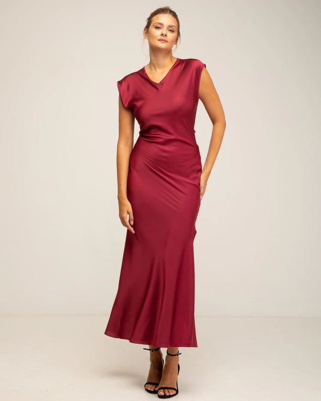 SATIN DRESS_BURGANDY