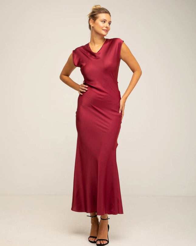 SATIN DRESS_BURGANDY