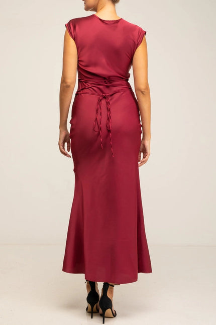 SATIN DRESS_BURGANDY